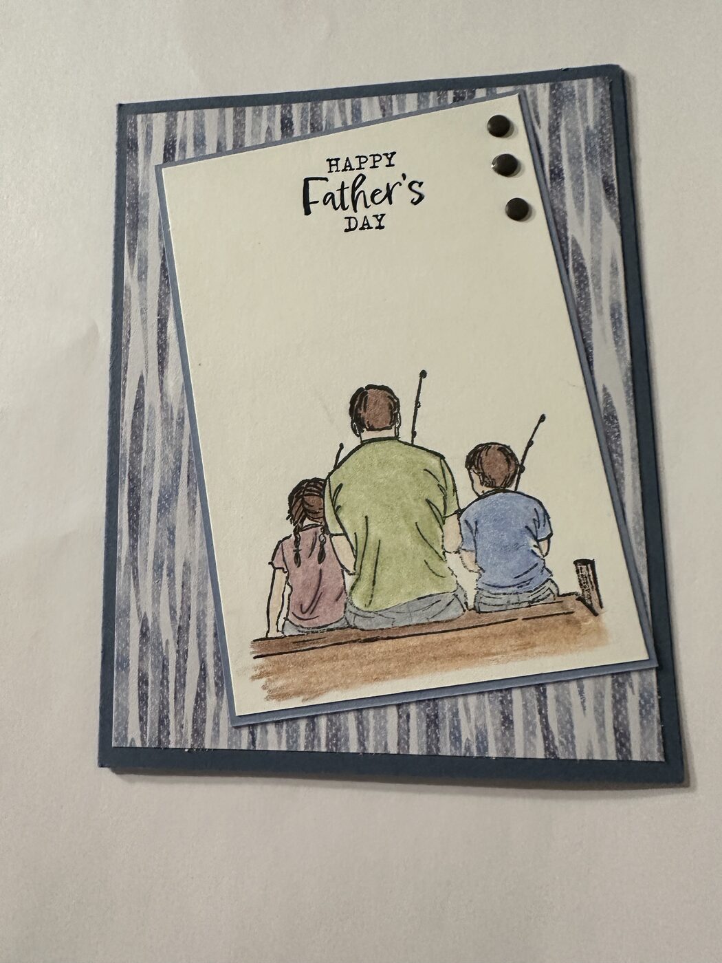 Happy Father's Day card with stamped father and children scene