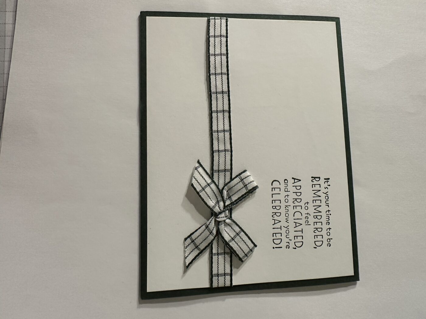 Cream card with gingham ribbon and appreciation sentiment